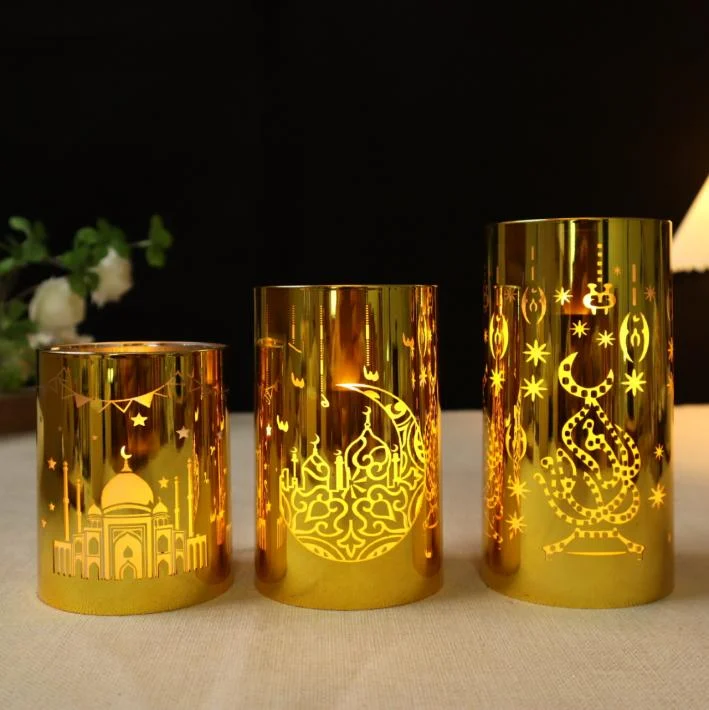 Ramadan Engraved Cup-Wax LED Pillar Candle, model CAT-R027