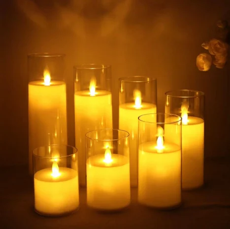 Moving-Flame Cup-Wax LED Pillar Candle, model TRL-019A