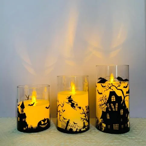 Moving-Flame Cup-Wax LED Pillar Candle, model TRL-019B