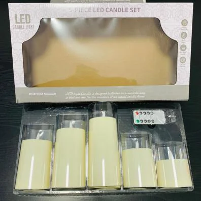 3-Piece Moving-Flame Cup-Wax LED Pillar Candle, model SETTRL-019