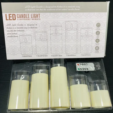 5-Piece Moving-Flame Cup-Wax LED Pillar Candle, model SETTRL-019A