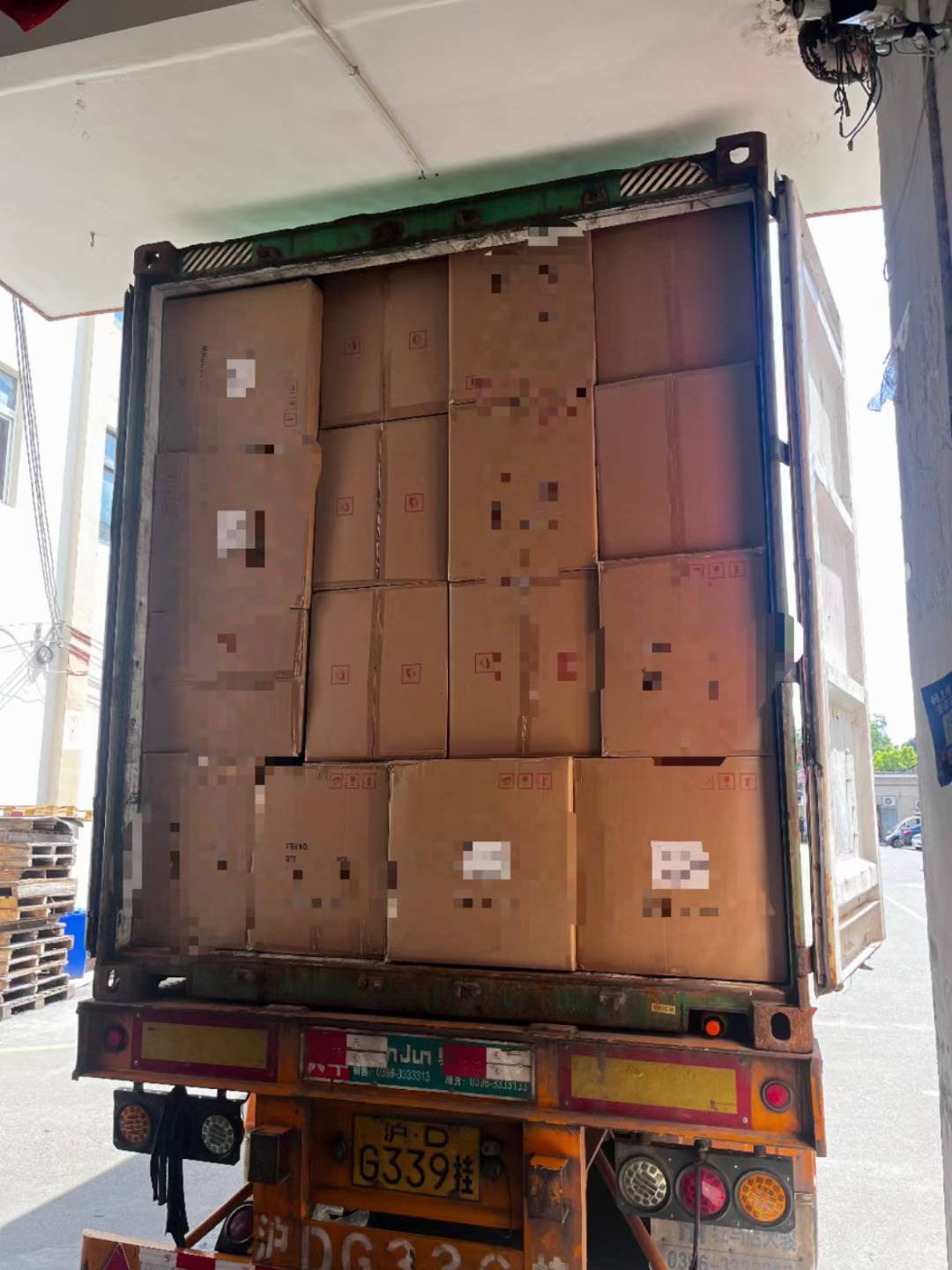 Finished cartons loaded for export shipment.